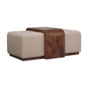 Modern Bouclé Upholstered Bench with Sculpted Wood Center
